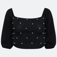 Produto - [PRODUTO-FRONTEND] Blusa Em Tricô Com Pérolas Bordadas E Manga Bufante Preto - NÃO APAGAR